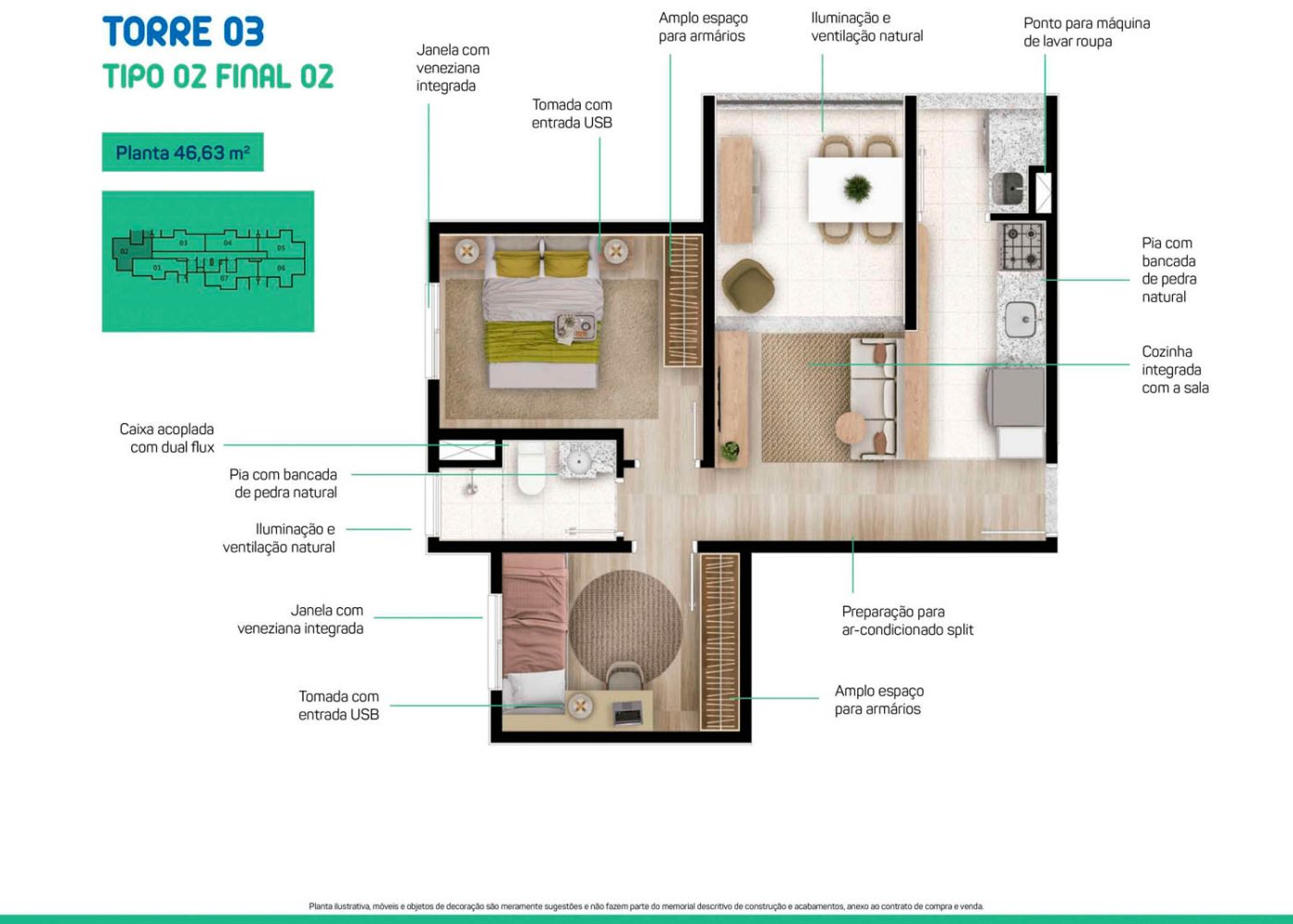 Planta 46,63 m²